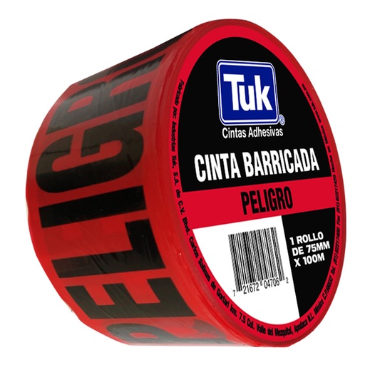 [TKDCBRO75X100] CINTA TUK 520 BARRICADA ROJA PELIGRO 75MM X 100M (352002)