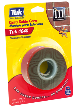 [TKCCDC25X15AG] CINTA DOBLE CAPA TUK ESPUMA ACRÍLICA GRIS 25MM X 1.5M (424001)