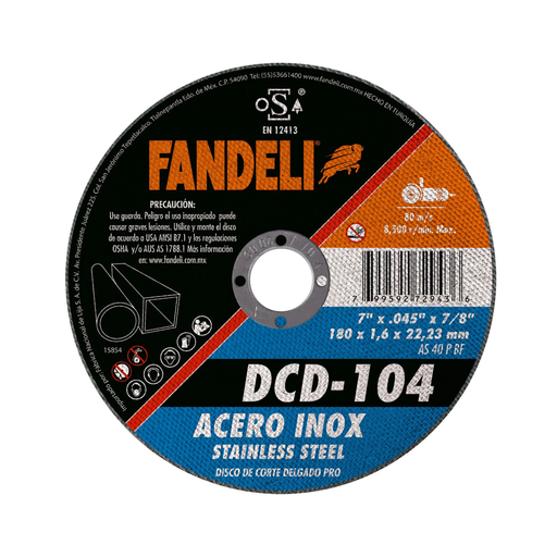 [FADCORT72943] DISCO FANDELI CORTE DELGADO P/ACERO INOXIDABLE 7" (72943)(H)