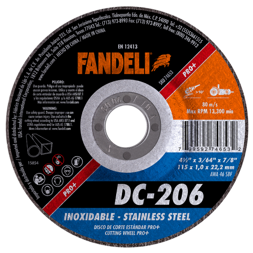 [FADCORT74653] DISCO CAZUELA FANDELI CORTE ESTÁNDAR P/ACERO INOXIDABLE 4-1/2" (74653)(H)