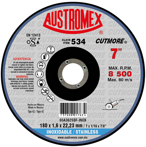 [AU062ADCINX534] DISCO CAZUELA AUSTROMEX P/CORTE INOXIDABLE 7" (534)(H)