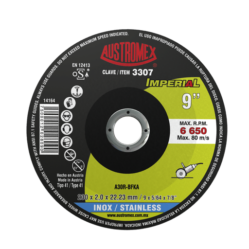 [AU615DC3307] DISCO PLANO AUSTROMEX P/CORTE ACERO INOXIDABLE 9" (3307)(H)