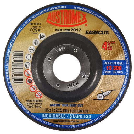 [AU060DCINX2017DE] DISCO CAZUELA AUSTROMEX P/CORTE ACERO INOXIDABLE 4-1/2" (2017)(H)