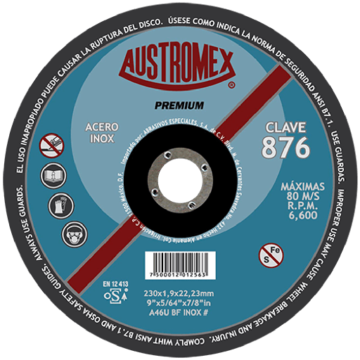 [AU062BDCINX876DE] DISCO CAZUELA AUSTROMEX P/CORTE INOXIDABLE 9" (876)(H)
