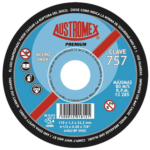 [AU117DINX0757] DISCO PLANO AUSTROMEX P/CORTE INOXIDABLE 4-1/2" (757)(H)