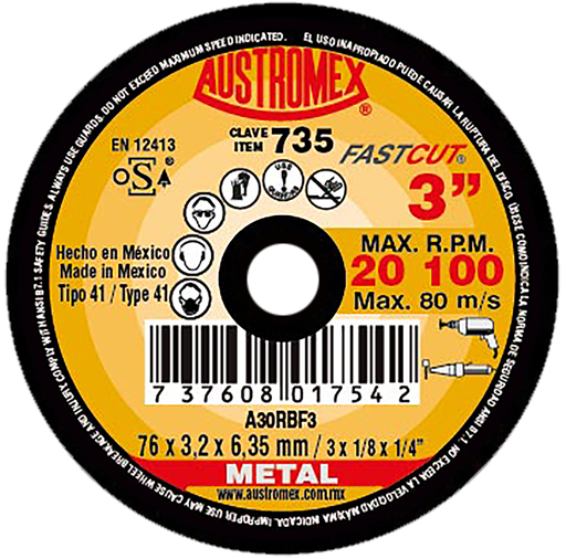 [AU069DCM0735] DISCO PLANO AUSTROMEX P/CORTE METAL 3" (735)(H)