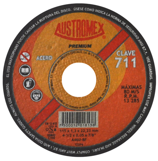 [AU080DCM0711DEL] DISCO PLANO AUSTROMEX P/CORTE METAL 4-1/2" (711)(H) DD