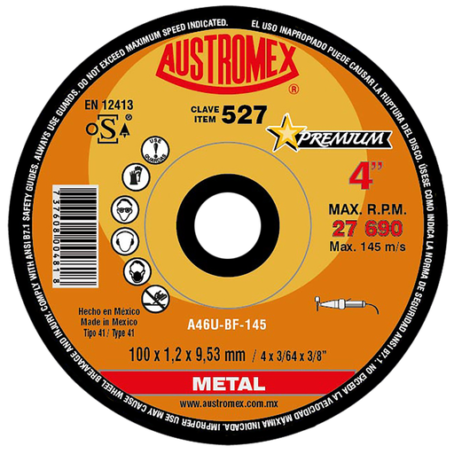 [AU071DCM0527] DISCO PLANO AUSTROMEX P/CORTE METAL 4" (527)(H)