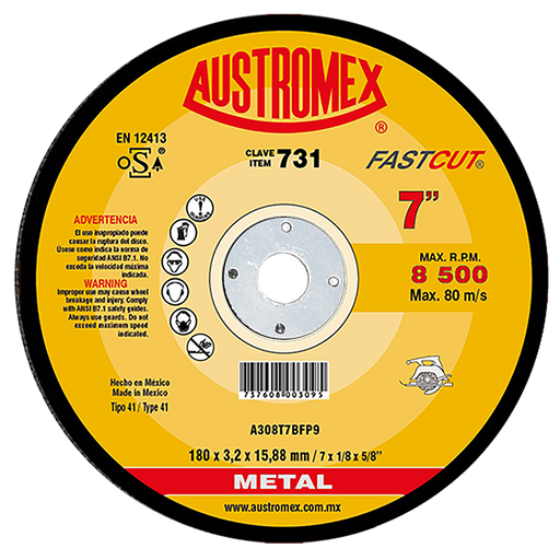 [AU127DCM0731] DISCO PLANO AUSTROMEX P/CORTE METAL 7" (731)(H)