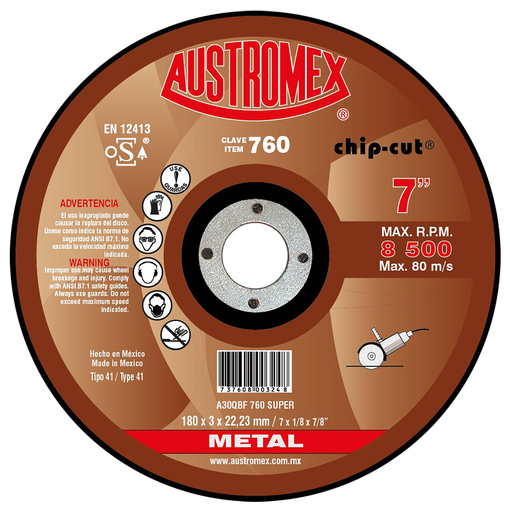 [AU083DCM0760] DISCO PLANO AUSTROMEX P/CORTE METAL 7" (760)(H)
