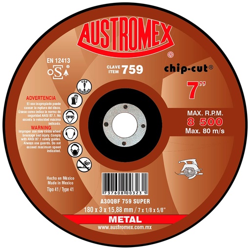 [AU085DCM0759] DISCO PLANO AUSTROMEX P/CORTE METAL 7" (759)(H)