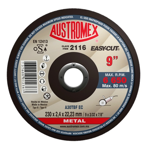 [AU090DCM2116] DISCO PLANO AUSTROMEX P/CORTE METAL 9" (2116)(H)