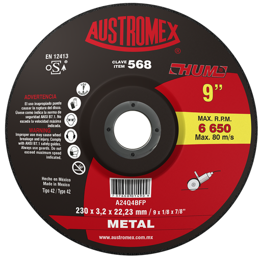 [AU055DCM0568DEL] DISCO CAZUELA AUSTROMEX P/CORTE METAL 9" (568)(H)