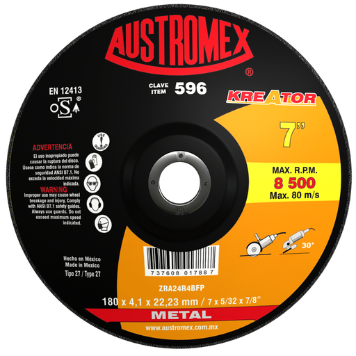 [AU034ADDLCM596] DISCO CAZUELA AUSTROMEX P/CORTE-DESBASTE METAL 7" (596)(H)