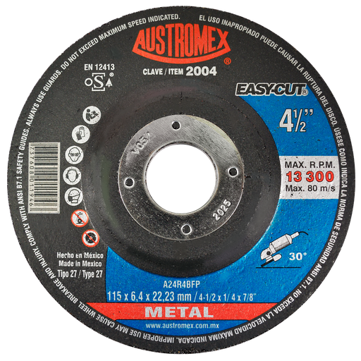 [AU008DDM2004] DISCO CAZUELA AUSTROMEX P/DESBASTE METAL 4-1/2" (2004)(H)