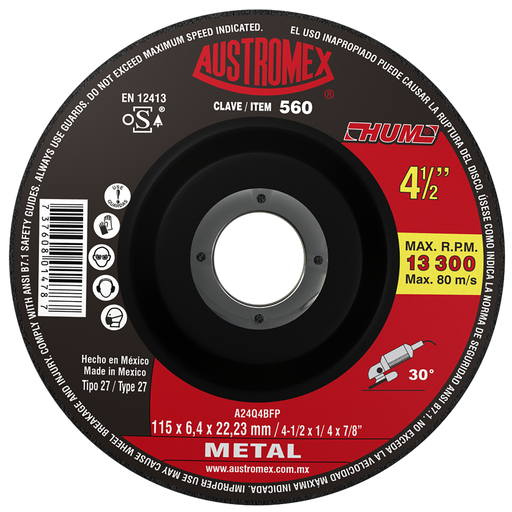 [AU007DDM0560] DISCO CAZUELA AUSTROMEX P/DESBASTE METAL 4-1/2" (560)(H)
