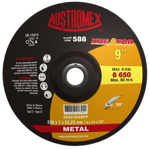 [AU025ADDM0588] DISCO CAZUELA AUSTROMEX P/DESBASTEMETAL 9" (588)(H)