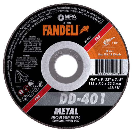 [FADCORT72950] DISCO CAZUELA FANDELI P/DESBASTE DE METAL 4-1/2" (72950)(H)