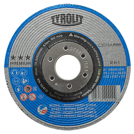 [AU635DD4224] DISCO CAZUELA AUSTROMEX P/DESBASTE METAL-INOXIDABLE 4-1/2" (4224)(H)