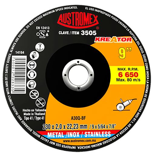 [AU625DC3505] DISCO PLANO AUSTROMEX P/CORTE METAL-INOXIDABLE 9" (3505)(H)