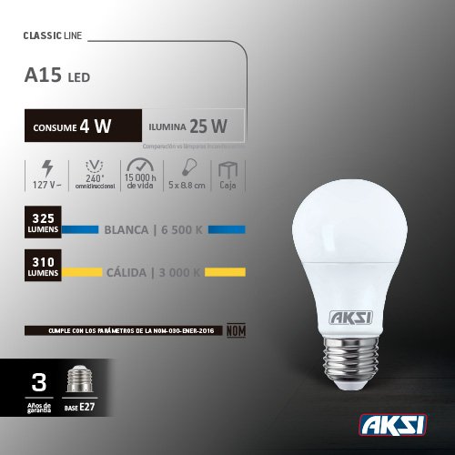 [IGOFAAK120001] AKSI FOCO LED A15 4W LUZ BLANCA (120001)