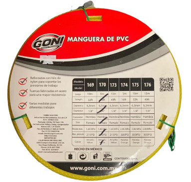 [GOMA170] GONI MANGUERA DE PVC 1/4" HEMBRA AMARILLA 5M (170)
