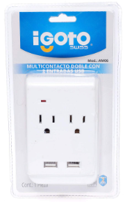[IGOAM06] IGOTO MULTICONTACTO DOBLE C/2 ENTRADAS USB BLANCO (AM06)(E)