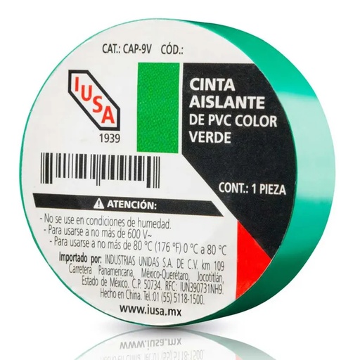 [IU-1CINT616316] IUSA CINTA AISLANTE VERDE 19MM X 18M (616316)(E)