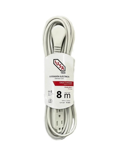 [IUE1619343] IUSA EXTENSIÓN DOMÉSTICA POLARIZADA BLANCA CLAVIJA 90° 8M (619343)(E)