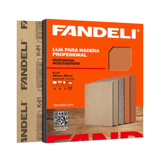 [FALMM] PAQUETE C/50 PIEZAS LIJA FANDELI MADERA K-61 PAIS MEDIANA (00086) 
