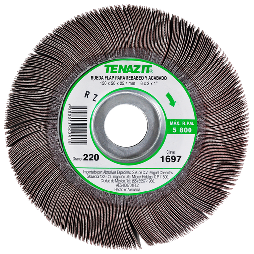 [AU386RFP1697] RUEDA FLAP PREMIUM AUSTROMEX C/CENTRO METÁLICO 6" GRANO 220 (1697)(H)