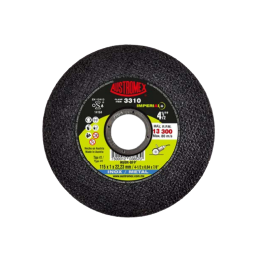 [AU836DC3310] DISCO PLANO AUSTROMEX P/CORTE ACERO INOXIDABLE-METAL 4-1/2" (3310)(H)