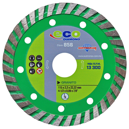[AU832DDT856] DISCO DIAMANTE AUSTROMEX TURBO P/CORTE GRANITO-MÁRMOL 4-1/2" X 7/8" (856)(H)