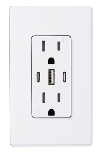 [SIZS-O25P-15] PLACA SIMON C/CONTACTO DÚPLEX C/USB C+A+C BLANCO (2500455-060)(E)
