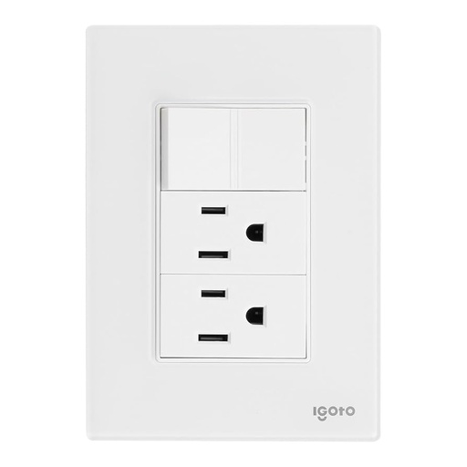 [IGOINOXCRIS1003] IGOTO PLACA ARMADA BLANCA C/1 APAGADOR SENCILLO + 2 CONTACTOS DE 1 MÓDULO (CRIS1003)(E)