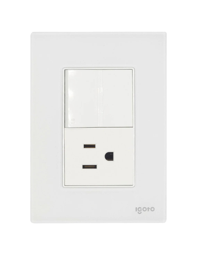 [IGOINOXCRIS1007]  IGOTO PLACA ARMADA BLANCA C/1 APAGADOR ESCALERA + 1 CONTACTO DE 1.5 MODULOS (CRIS1007)(E)