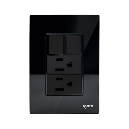 [IGOINOXCRIS2003] IGOTO PLACA ARMADA NEGRA C/1 APAGADOR SENCILLO + 2 CONTACTOS DE 1 MÓDULO (CRIS2003)(E)