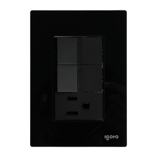 [IGOINOXCRIS2009] IGOTO PLACA NEGRA C/2 APAGADORES SENCILLOS + 1 CONTACTO DE 1 MÓDULO (CRIS2009)(E)